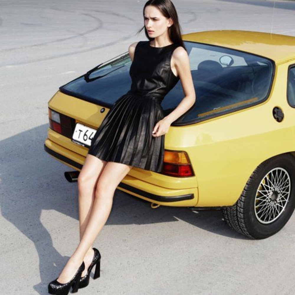 Rebecca Minkoff black leather pleated mini dress